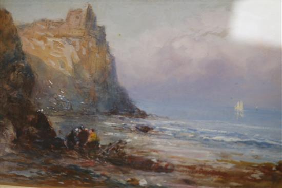 R. Malcolm Lloyd Cliff top ruin with figures below, 5 x 7in.